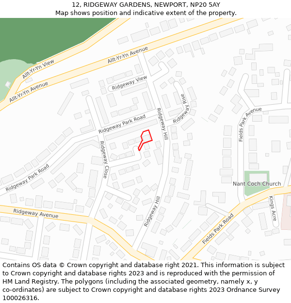12, RIDGEWAY GARDENS, NEWPORT, NP20 5AY: Location map and indicative extent of plot