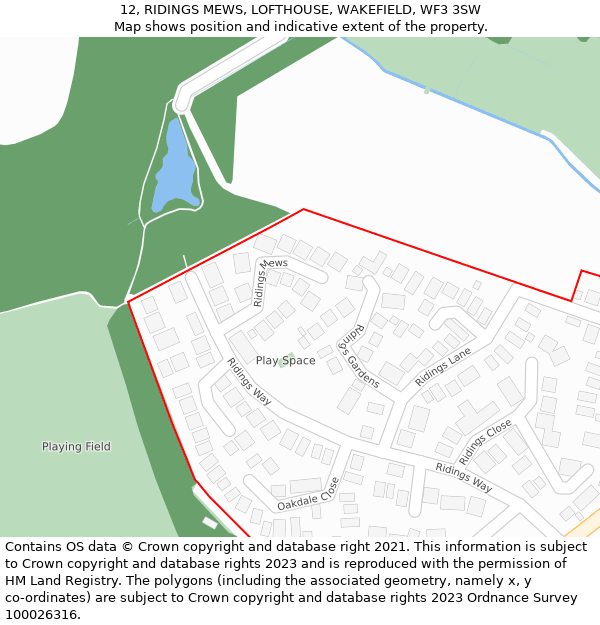 12, RIDINGS MEWS, LOFTHOUSE, WAKEFIELD, WF3 3SW: Location map and indicative extent of plot