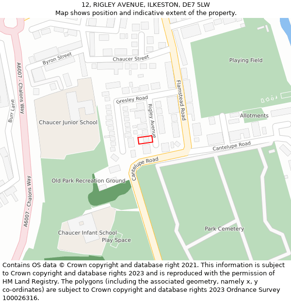 12, RIGLEY AVENUE, ILKESTON, DE7 5LW: Location map and indicative extent of plot