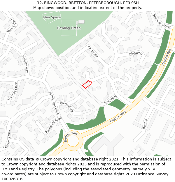12, RINGWOOD, BRETTON, PETERBOROUGH, PE3 9SH: Location map and indicative extent of plot