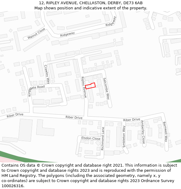 12, RIPLEY AVENUE, CHELLASTON, DERBY, DE73 6AB: Location map and indicative extent of plot