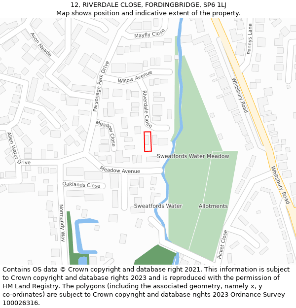 12, RIVERDALE CLOSE, FORDINGBRIDGE, SP6 1LJ: Location map and indicative extent of plot