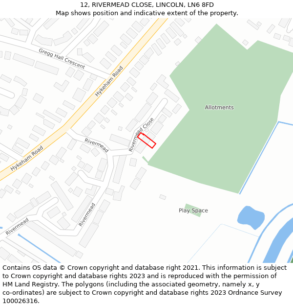12, RIVERMEAD CLOSE, LINCOLN, LN6 8FD: Location map and indicative extent of plot