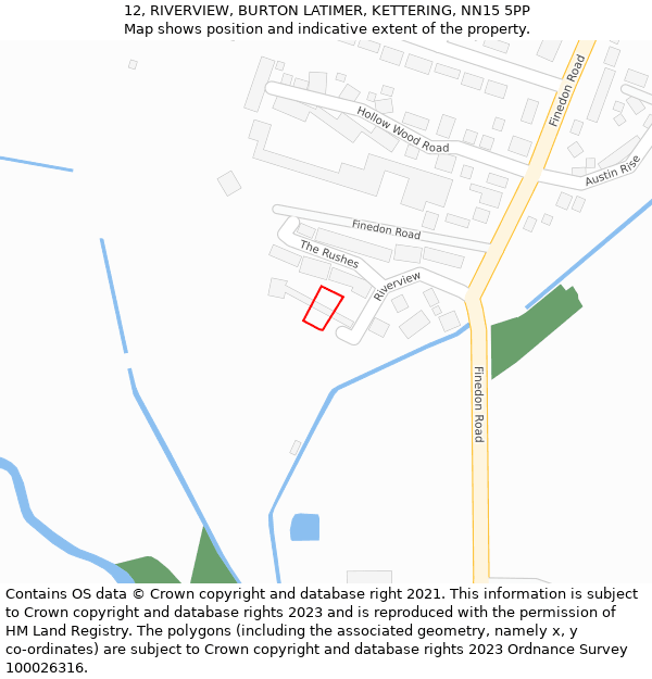 12, RIVERVIEW, BURTON LATIMER, KETTERING, NN15 5PP: Location map and indicative extent of plot
