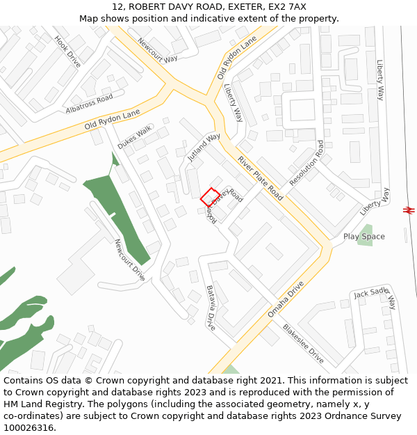 12, ROBERT DAVY ROAD, EXETER, EX2 7AX: Location map and indicative extent of plot