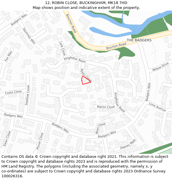 12, ROBIN CLOSE, BUCKINGHAM, MK18 7HD: Location map and indicative extent of plot