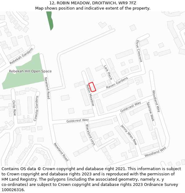 12, ROBIN MEADOW, DROITWICH, WR9 7FZ: Location map and indicative extent of plot