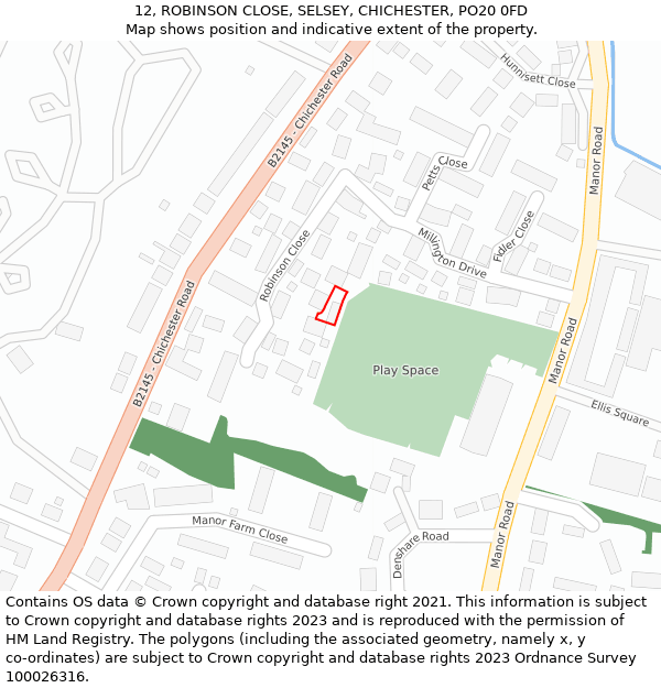 12, ROBINSON CLOSE, SELSEY, CHICHESTER, PO20 0FD: Location map and indicative extent of plot