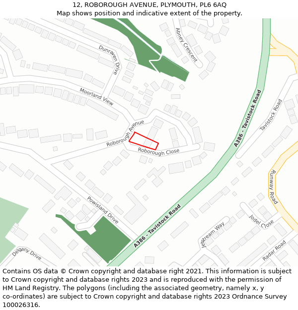 12, ROBOROUGH AVENUE, PLYMOUTH, PL6 6AQ: Location map and indicative extent of plot