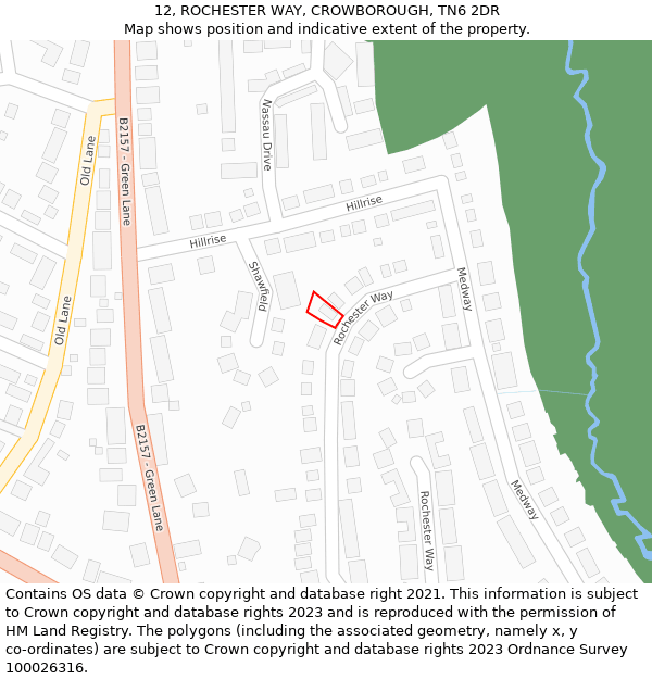 12, ROCHESTER WAY, CROWBOROUGH, TN6 2DR: Location map and indicative extent of plot