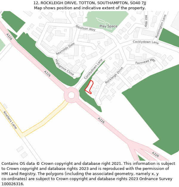 12, ROCKLEIGH DRIVE, TOTTON, SOUTHAMPTON, SO40 7JJ: Location map and indicative extent of plot