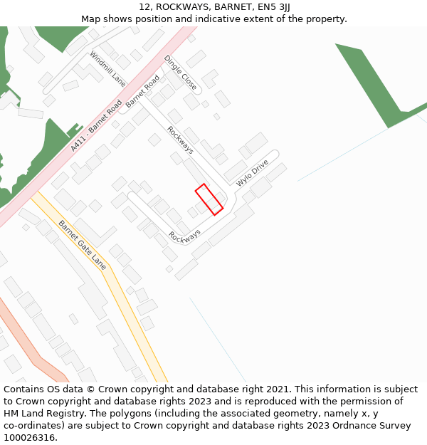 12, ROCKWAYS, BARNET, EN5 3JJ: Location map and indicative extent of plot