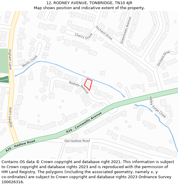 12, RODNEY AVENUE, TONBRIDGE, TN10 4JR: Location map and indicative extent of plot