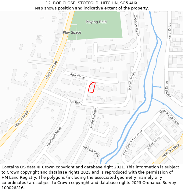 12, ROE CLOSE, STOTFOLD, HITCHIN, SG5 4HX: Location map and indicative extent of plot