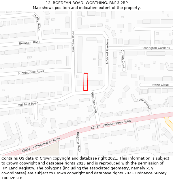 12, ROEDEAN ROAD, WORTHING, BN13 2BP: Location map and indicative extent of plot