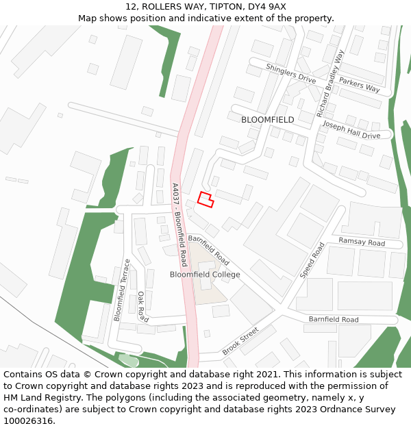 12, ROLLERS WAY, TIPTON, DY4 9AX: Location map and indicative extent of plot