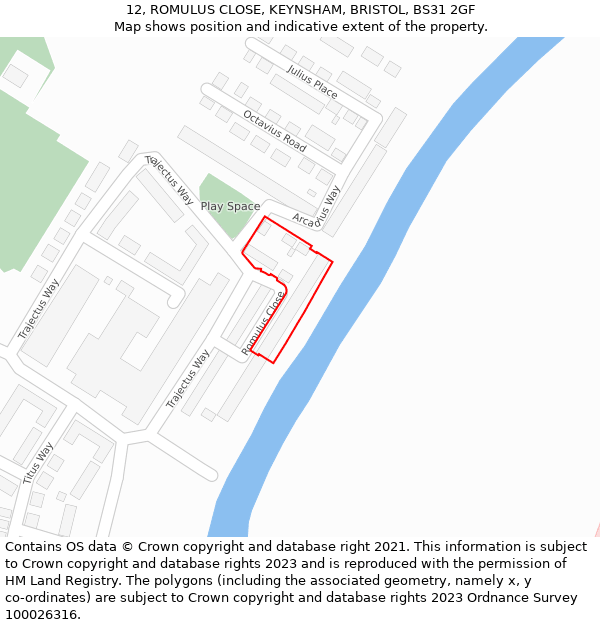 12, ROMULUS CLOSE, KEYNSHAM, BRISTOL, BS31 2GF: Location map and indicative extent of plot