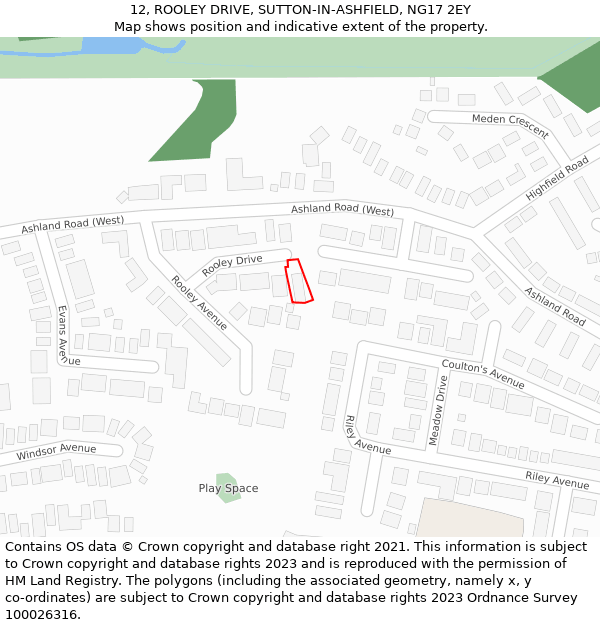 12, ROOLEY DRIVE, SUTTON-IN-ASHFIELD, NG17 2EY: Location map and indicative extent of plot