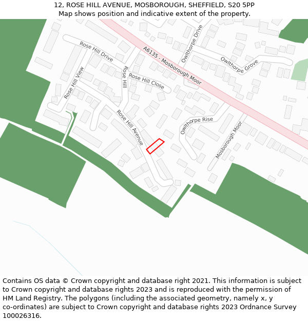 12, ROSE HILL AVENUE, MOSBOROUGH, SHEFFIELD, S20 5PP: Location map and indicative extent of plot