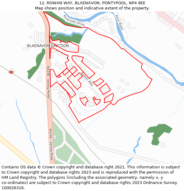 12, ROWAN WAY, BLAENAVON, PONTYPOOL, NP4 9EE: Location map and indicative extent of plot