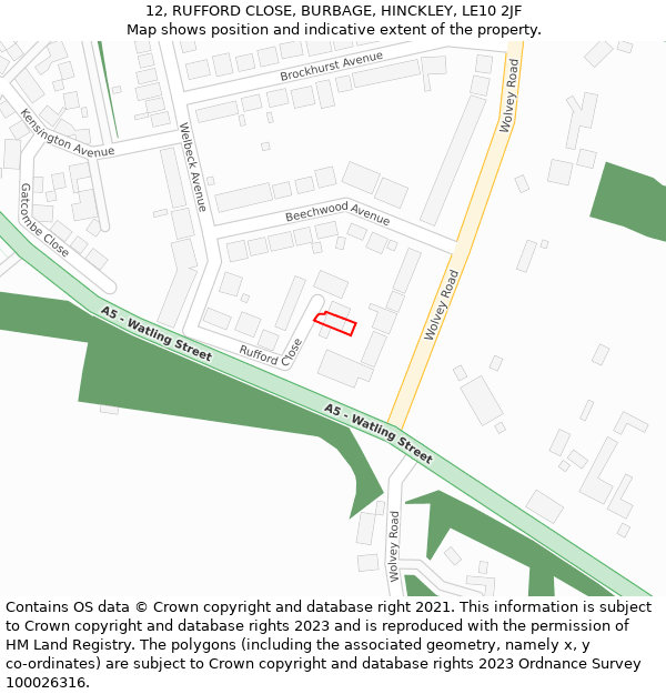 12, RUFFORD CLOSE, BURBAGE, HINCKLEY, LE10 2JF: Location map and indicative extent of plot