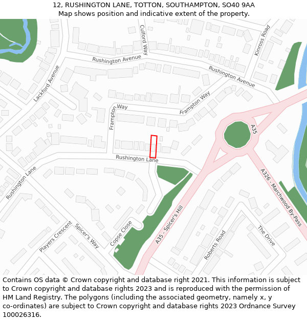 12, RUSHINGTON LANE, TOTTON, SOUTHAMPTON, SO40 9AA: Location map and indicative extent of plot