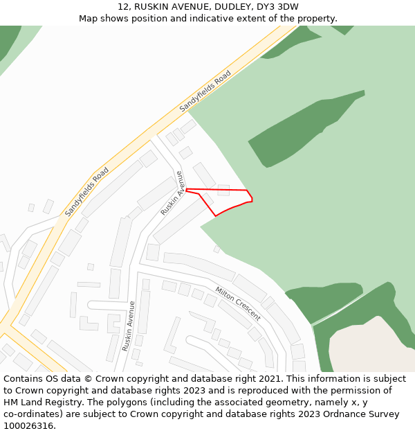 12, RUSKIN AVENUE, DUDLEY, DY3 3DW: Location map and indicative extent of plot
