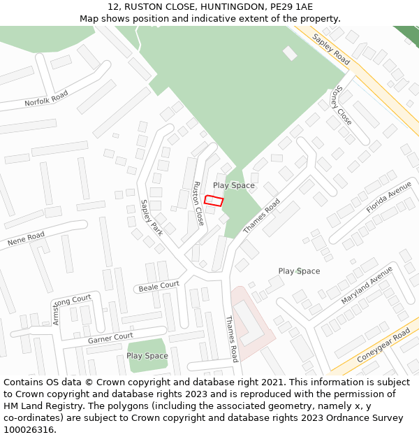 12, RUSTON CLOSE, HUNTINGDON, PE29 1AE: Location map and indicative extent of plot