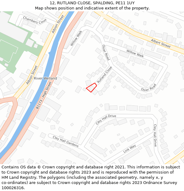 12, RUTLAND CLOSE, SPALDING, PE11 1UY: Location map and indicative extent of plot