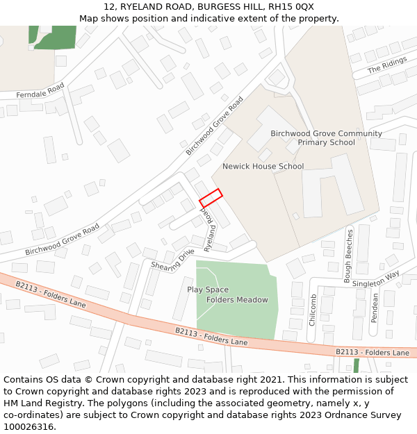 12, RYELAND ROAD, BURGESS HILL, RH15 0QX: Location map and indicative extent of plot