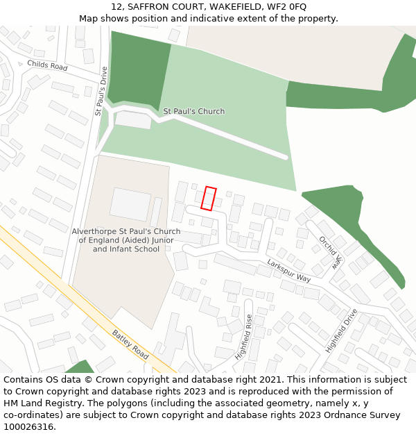 12, SAFFRON COURT, WAKEFIELD, WF2 0FQ: Location map and indicative extent of plot