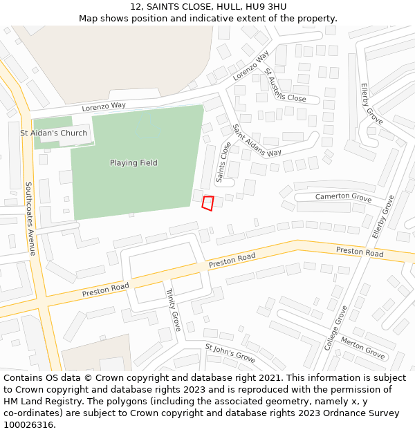 12, SAINTS CLOSE, HULL, HU9 3HU: Location map and indicative extent of plot