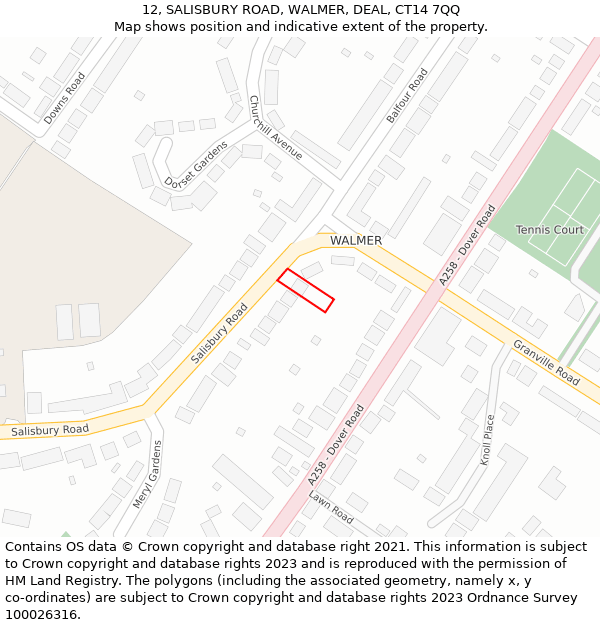 12, SALISBURY ROAD, WALMER, DEAL, CT14 7QQ: Location map and indicative extent of plot