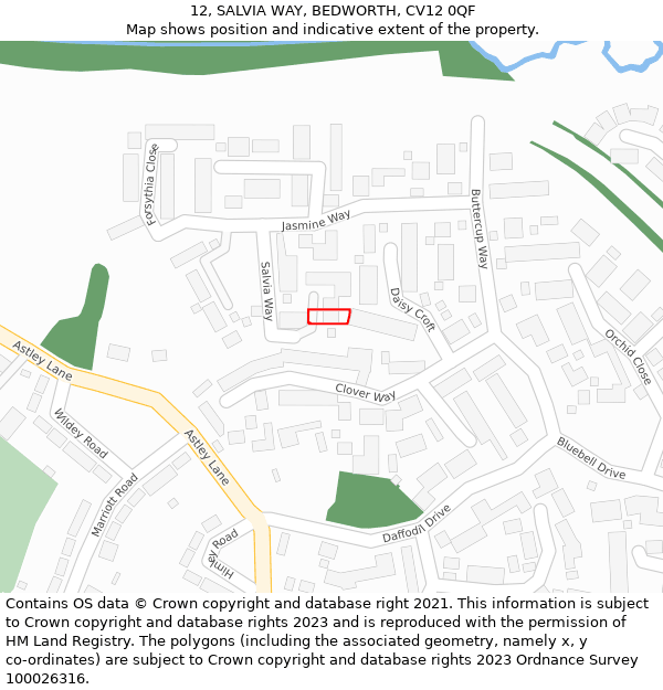 12, SALVIA WAY, BEDWORTH, CV12 0QF: Location map and indicative extent of plot