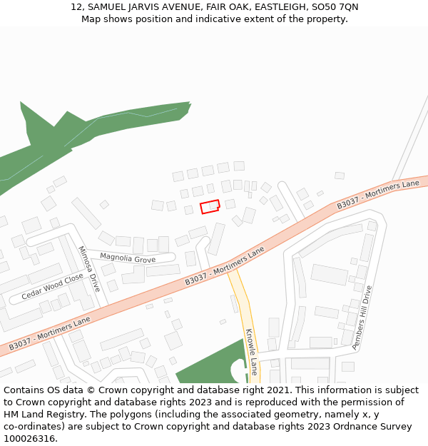 12, SAMUEL JARVIS AVENUE, FAIR OAK, EASTLEIGH, SO50 7QN: Location map and indicative extent of plot