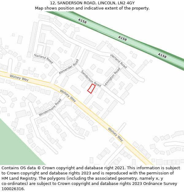 12, SANDERSON ROAD, LINCOLN, LN2 4GY: Location map and indicative extent of plot