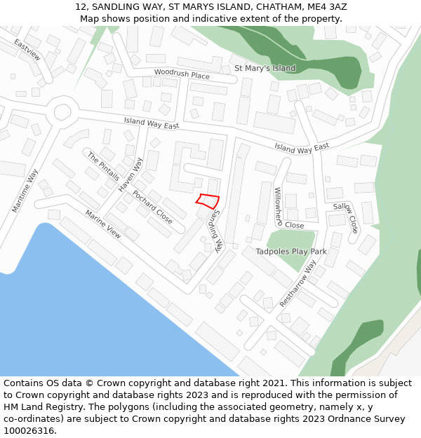 12, SANDLING WAY, ST MARYS ISLAND, CHATHAM, ME4 3AZ: Location map and indicative extent of plot