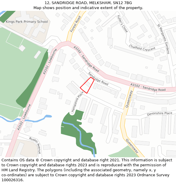 12, SANDRIDGE ROAD, MELKSHAM, SN12 7BG: Location map and indicative extent of plot