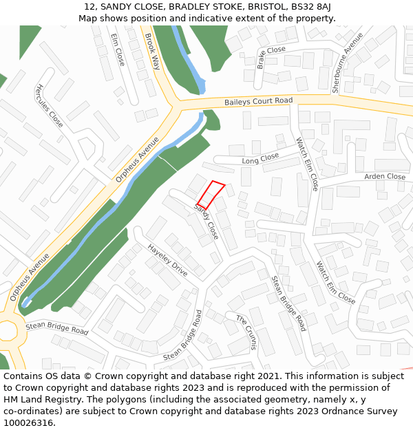 12, SANDY CLOSE, BRADLEY STOKE, BRISTOL, BS32 8AJ: Location map and indicative extent of plot