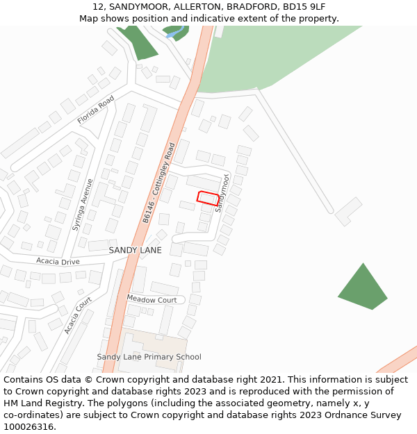 12, SANDYMOOR, ALLERTON, BRADFORD, BD15 9LF: Location map and indicative extent of plot