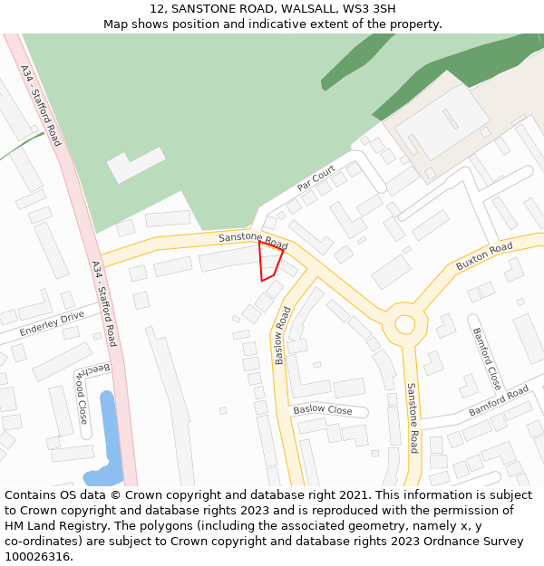 12, SANSTONE ROAD, WALSALL, WS3 3SH: Location map and indicative extent of plot