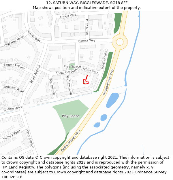 12, SATURN WAY, BIGGLESWADE, SG18 8FF: Location map and indicative extent of plot