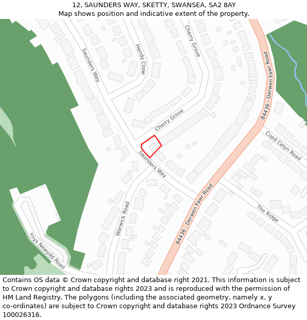 12, SAUNDERS WAY, SKETTY, SWANSEA, SA2 8AY: Location map and indicative extent of plot