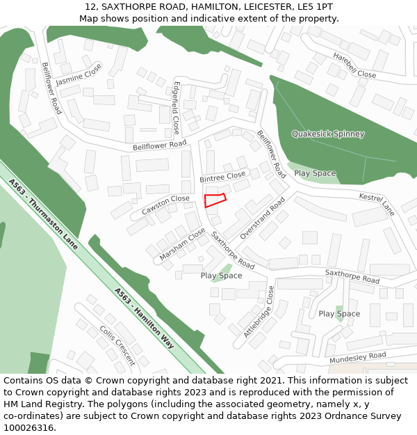 12, SAXTHORPE ROAD, HAMILTON, LEICESTER, LE5 1PT: Location map and indicative extent of plot