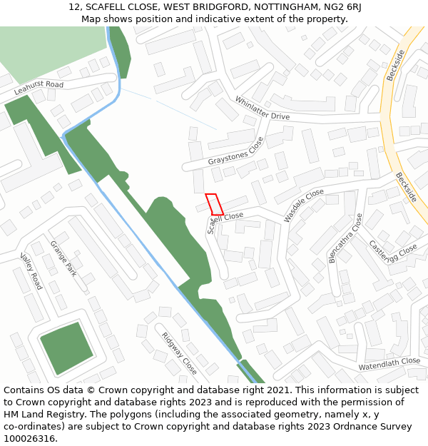 12, SCAFELL CLOSE, WEST BRIDGFORD, NOTTINGHAM, NG2 6RJ: Location map and indicative extent of plot
