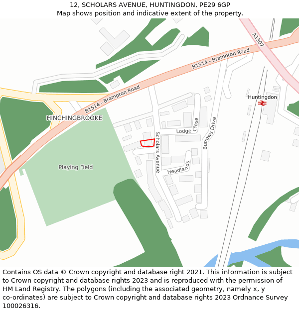 12, SCHOLARS AVENUE, HUNTINGDON, PE29 6GP: Location map and indicative extent of plot