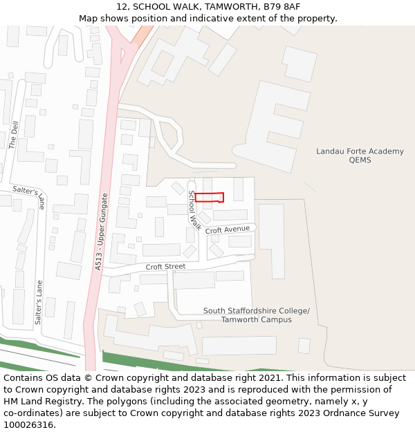 12, SCHOOL WALK, TAMWORTH, B79 8AF: Location map and indicative extent of plot