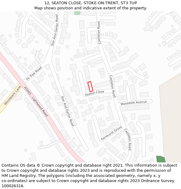 12, SEATON CLOSE, STOKE-ON-TRENT, ST3 7UP: Location map and indicative extent of plot