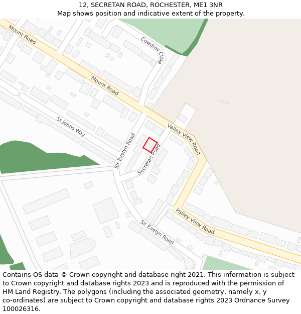 12, SECRETAN ROAD, ROCHESTER, ME1 3NR: Location map and indicative extent of plot