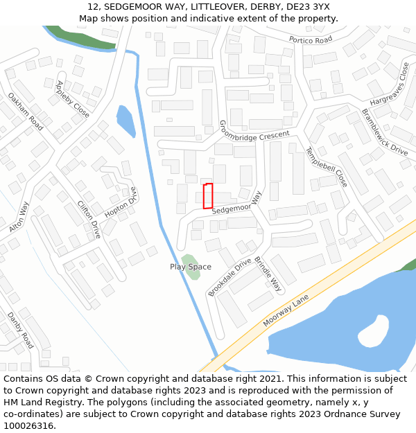 12, SEDGEMOOR WAY, LITTLEOVER, DERBY, DE23 3YX: Location map and indicative extent of plot